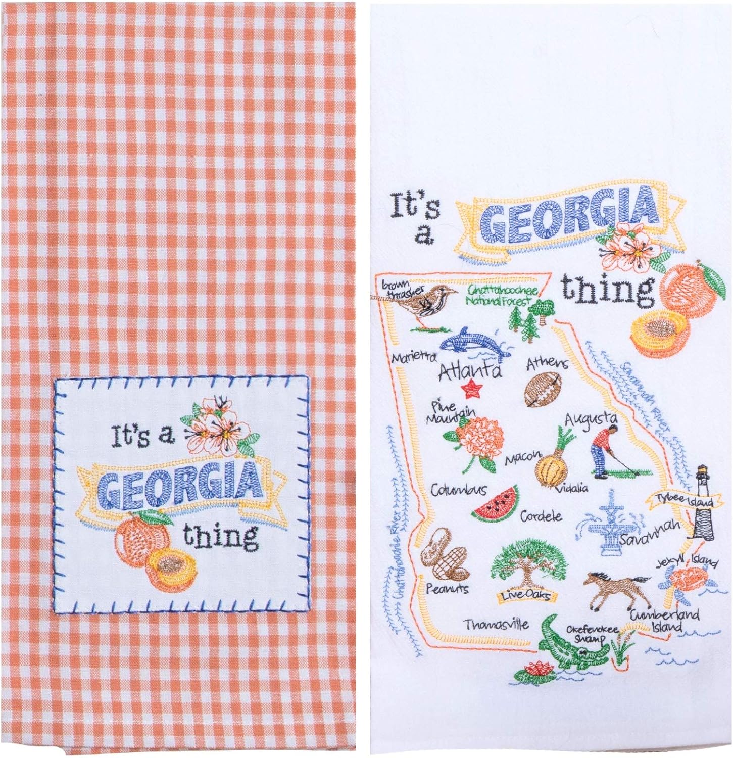 Kay Dee Designs Georgia Map Home State & Souvenir Embroidered Dish Towels, Bundle Set of 2 State of Georgia Kitchen Towels