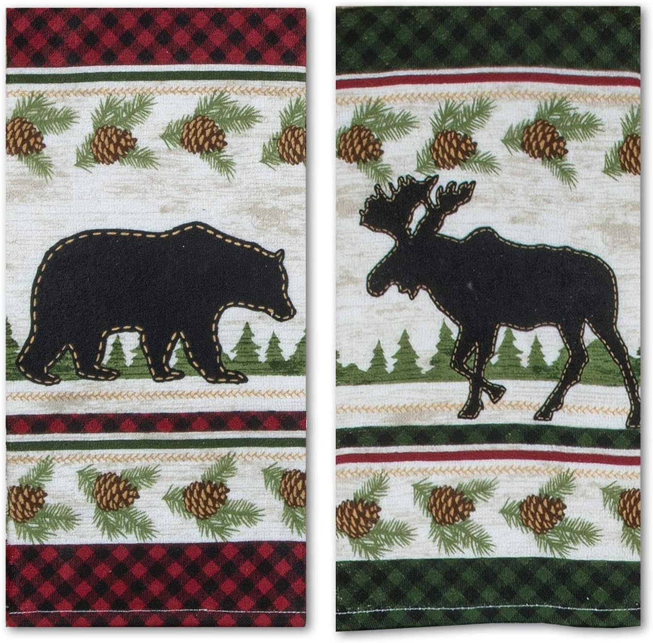 Woodland Moose and Bear Kitchen Terry Towel 2-PC Set Mountain Cabin Woldlife Lodge