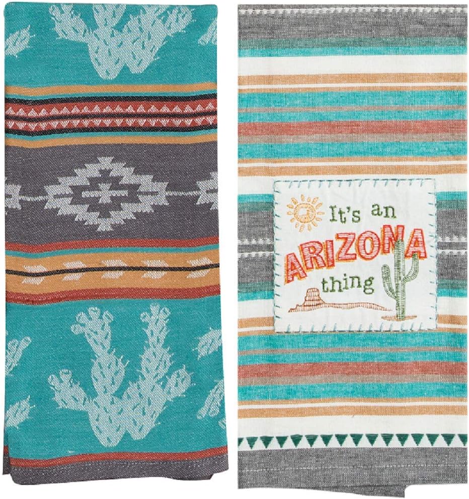 Arizona Embroidered Southwest 2 Piece Kitchen Towel Bundle: 2 Arizona Themed Dish Towels - Green, Blue, Red, Yellow Accents - 100% Cotton - 18 x 28 Inches