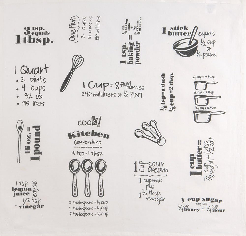 Kay Dee Designs Cook's Kitchen Conversions & Equivalents Krinkle Flour Sack Towel, Small, Graphite