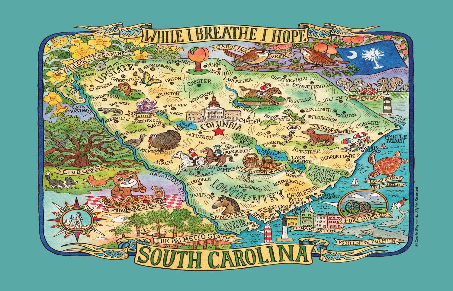 Kay Dee Designs Adventure Destinations South Carolina Map Tea Kitchen Towel, 18" x 28", Various (Model: F2191)