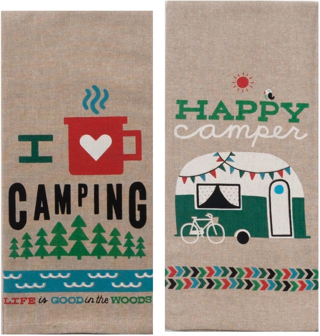 Kay Dee Designs Camping Adventures Chambray Towel Set - One Each Happy Camper & I Heart Camping