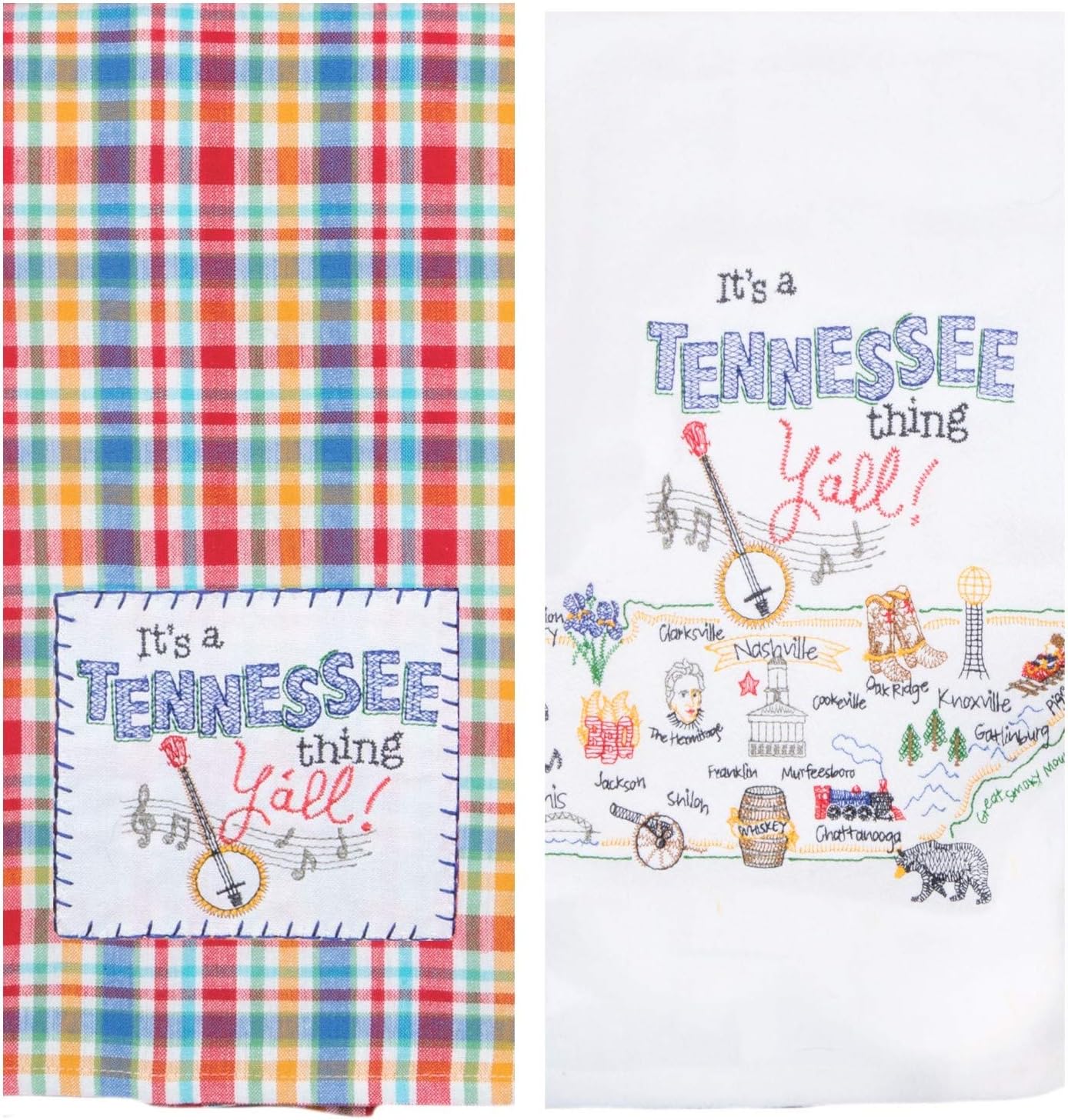 Kay Dee Designs Tennessee Map Home State & Souvenir Embroidered Dish Towels, Bundle Set of 2 State of Tennessee Kitchen Towels