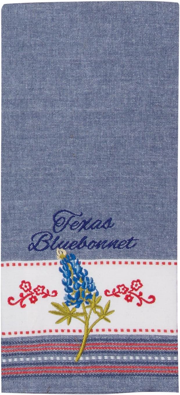Kay Dee Designs R3770 Home Sweet Texas Embroidered Tea Towel, Grey Blue red and White, 18 inches x 28 inches