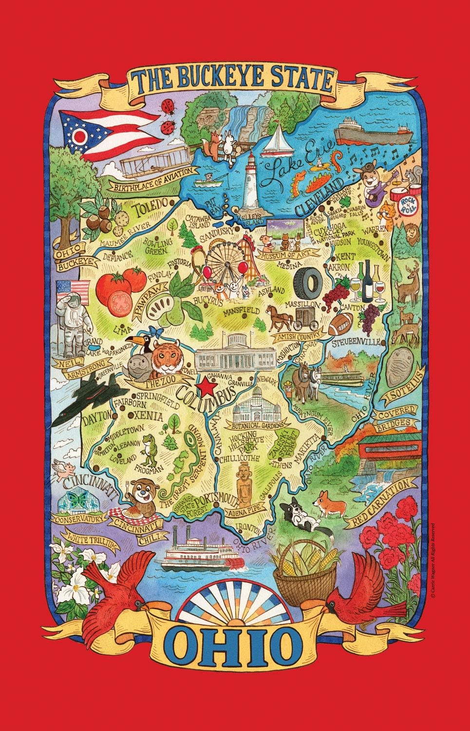 Kay Dee Designs Adventure Destinations Ohio Map Tea Kitchen Towel, 18" x 28"
