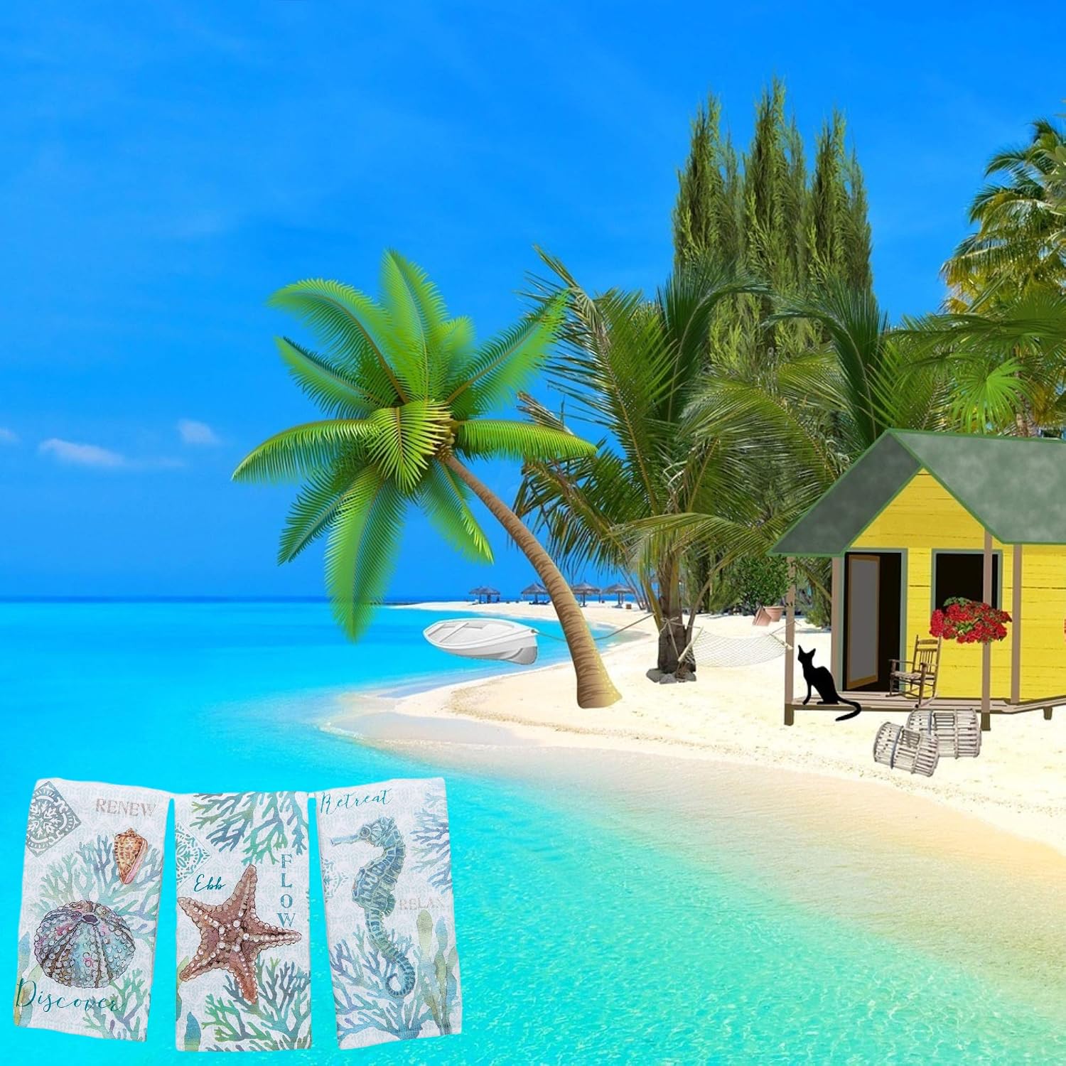 Set of 3 Beachcomber Dual Purpose Terry Kitchen Towels