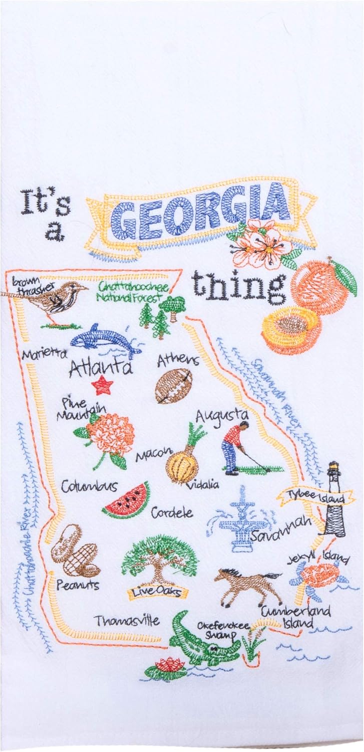 Kay Dee Designs Georgia Map Home State & Souvenir Embroidered Dish Towels, Bundle Set of 2 State of Georgia Kitchen Towels