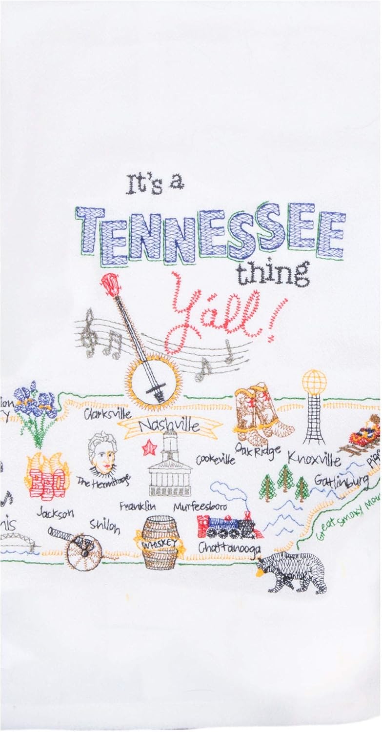 Kay Dee Designs Tennessee Map Home State & Souvenir Embroidered Dish Towels, Bundle Set of 2 State of Tennessee Kitchen Towels
