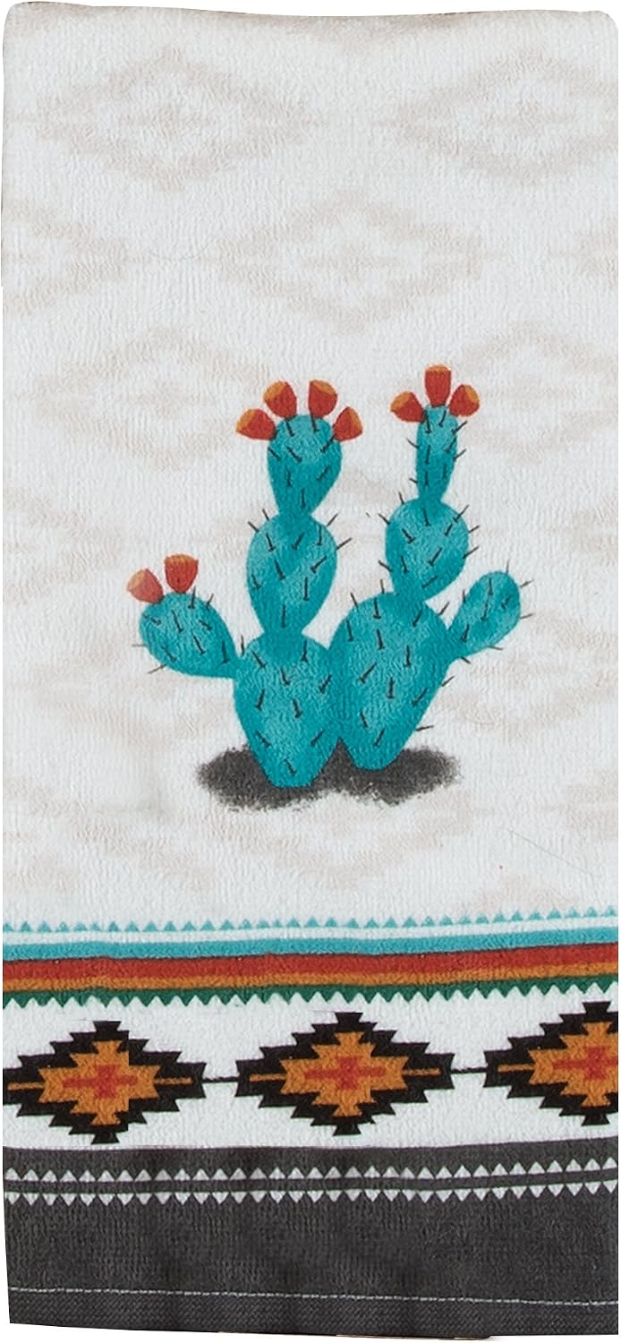 Simply Southwest Cactus Kitchen Towels - Set of 3 Colorful Terry Towels - Woven Jacquard Pattern - Ornamented Cactus Design