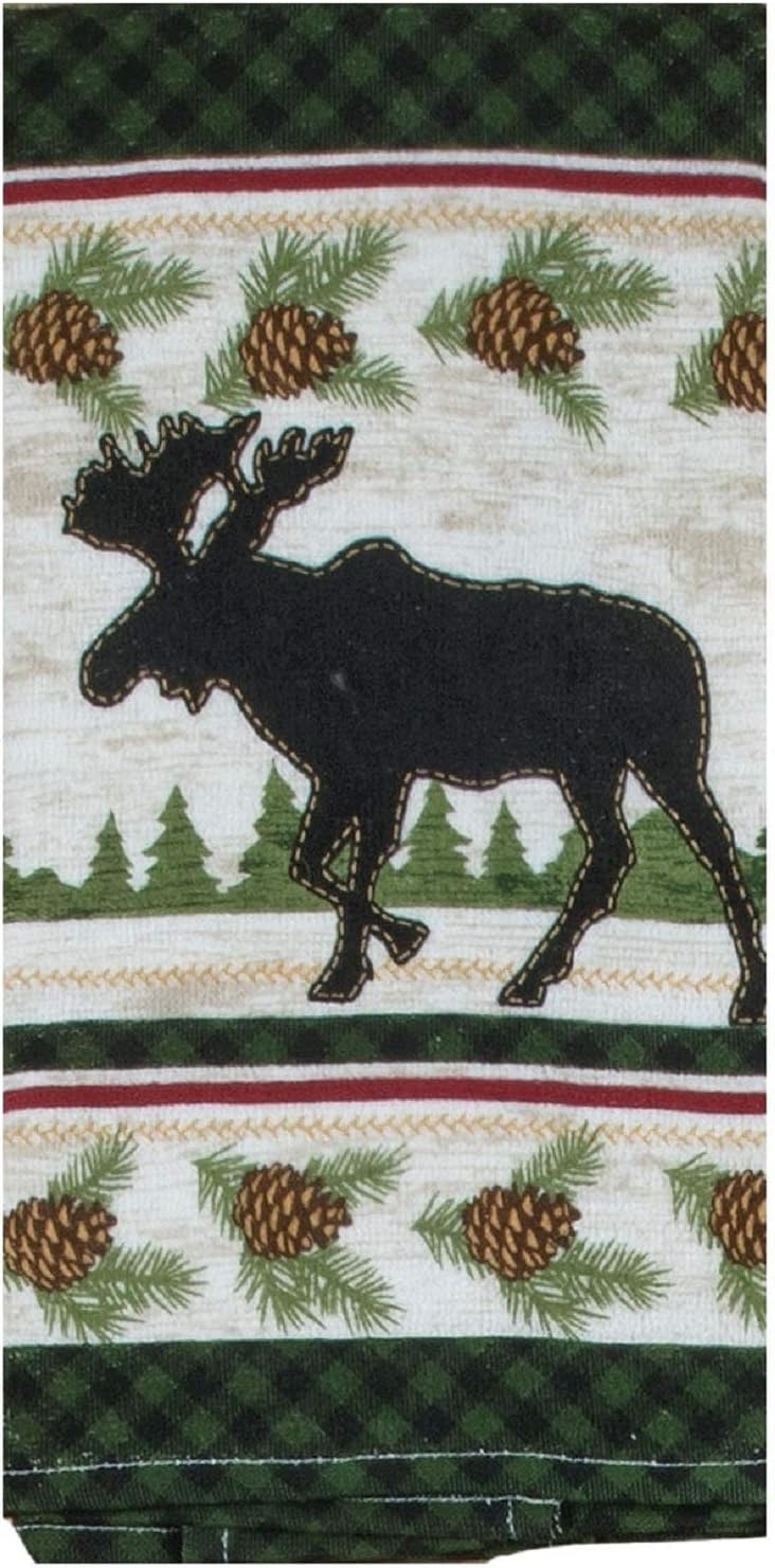 Woodland Moose and Bear Kitchen Terry Towel 2-PC Set Mountain Cabin Woldlife Lodge