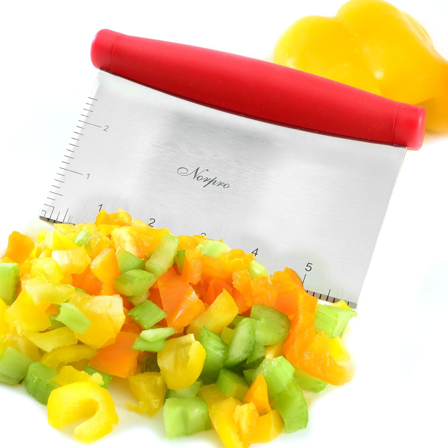 Norpro Grip-EZ Stainless Steel Pastry Bench Scraper and Food Chopper, Red