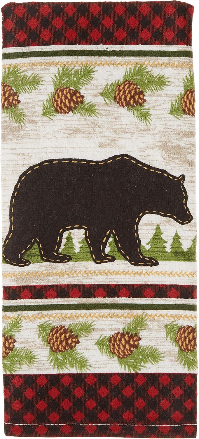 Woodland Moose and Bear Kitchen Terry Towel 2-PC Set Mountain Cabin Woldlife Lodge