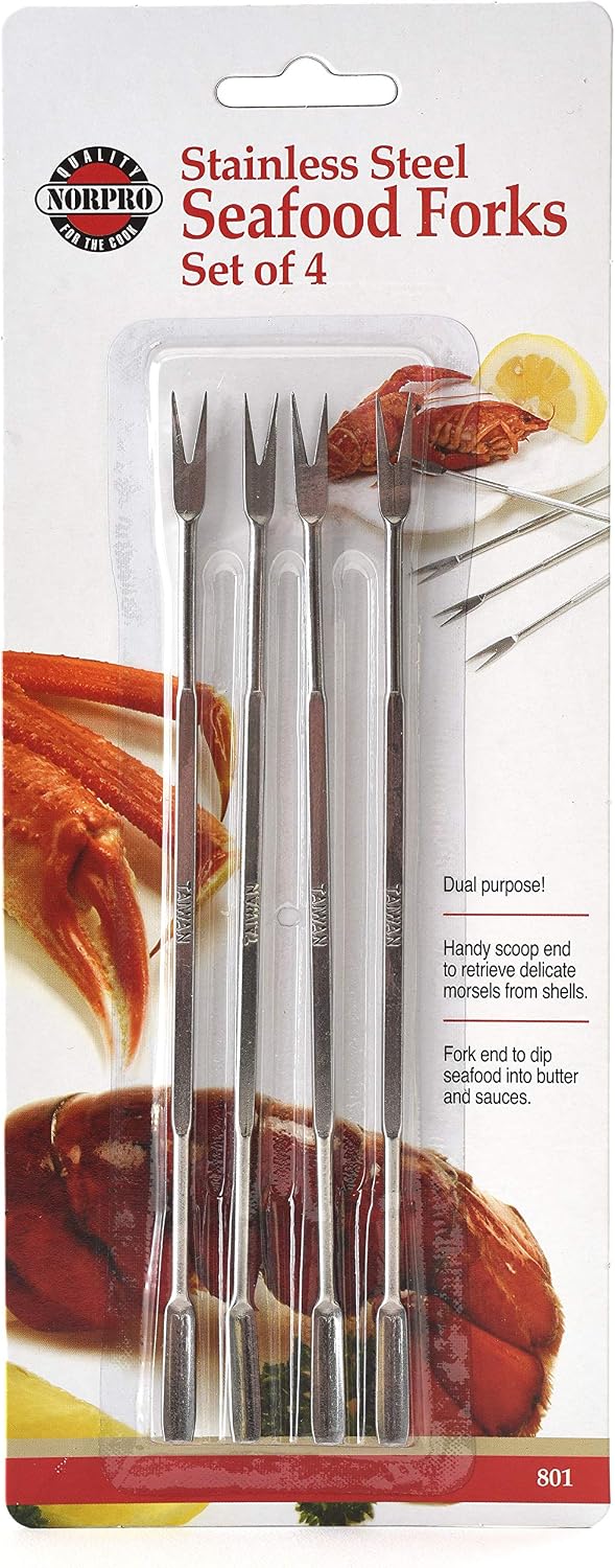 Norpro Stainless Steel Seafood Forks 6.75" | 4-Count per Pack | 1-Pack