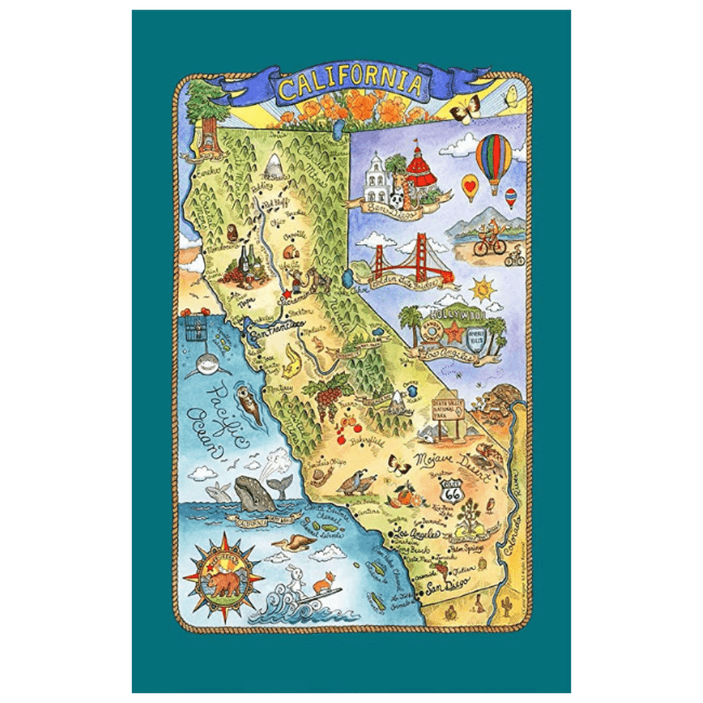 F2176 Adventure Destinations Poster Style Tea Towel, California, 1 Piece