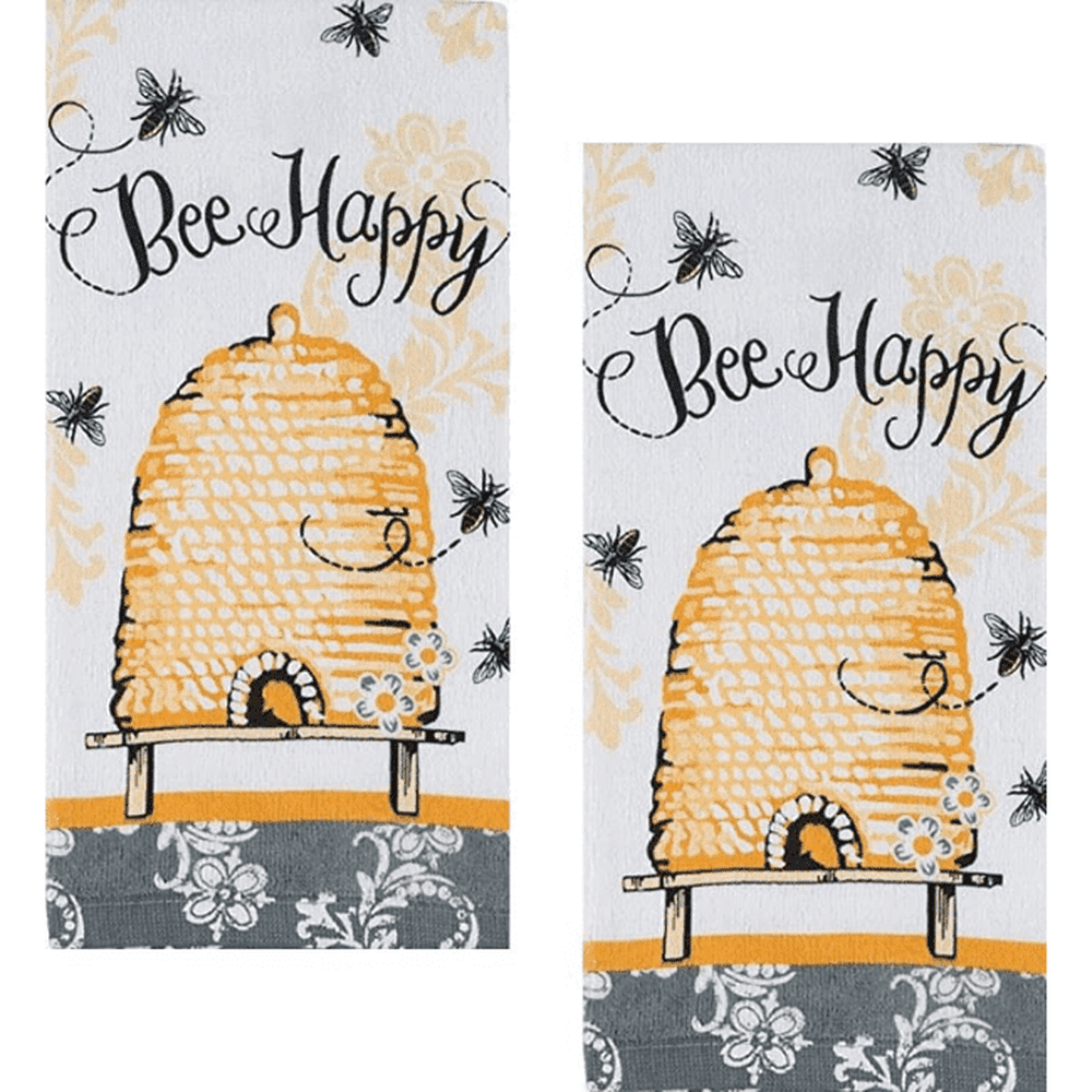 Happy Cotton Kitchen Towels, Set of 2,Yellow