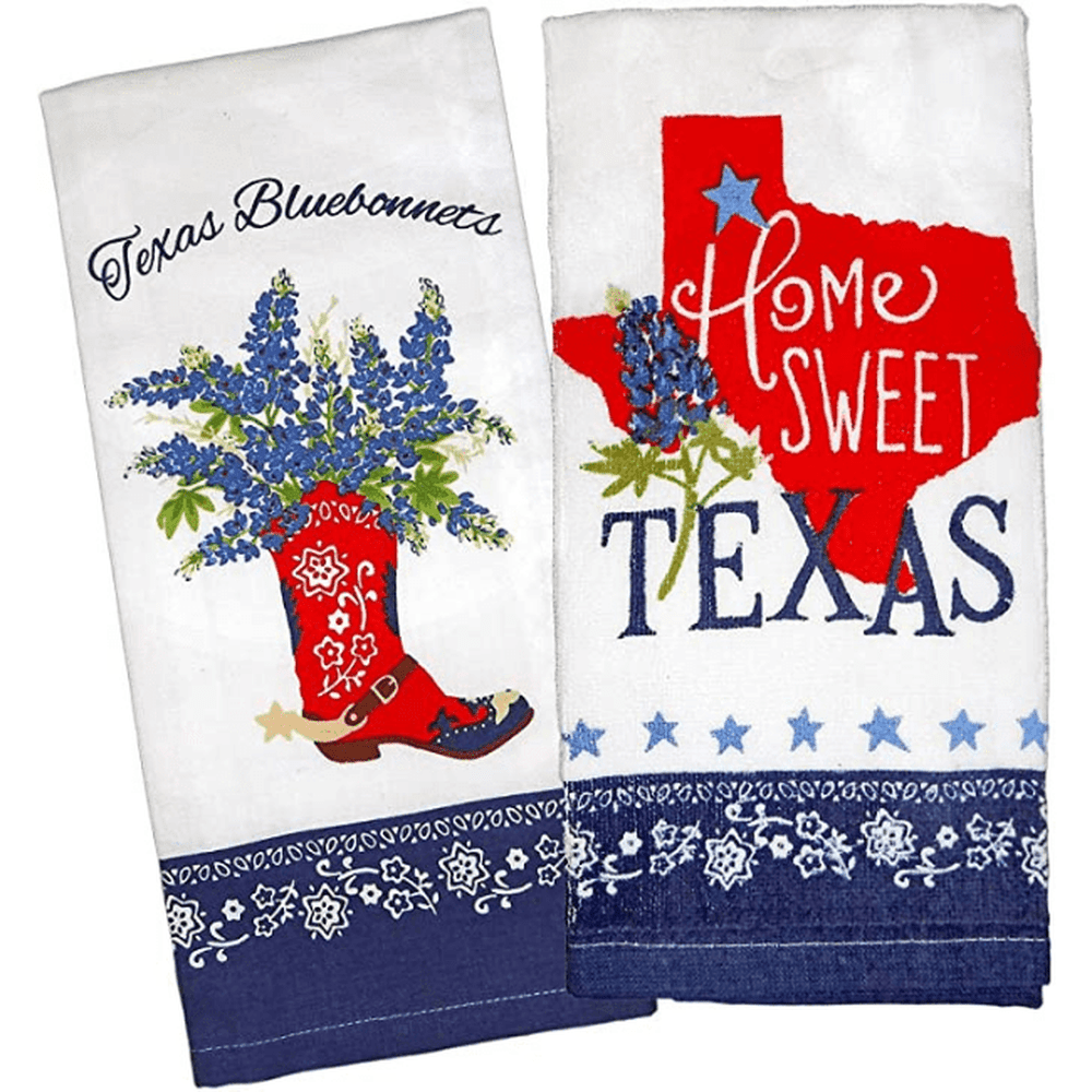 Home Sweet Texas Bluebonnets Tea Towel and Cotton Terry Dishtowel (2 Item Bundle)